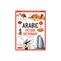 Book cover of 'Arabic Picture Dictionary' with illustrations and text on a white background