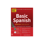 Book titled 'Basic Spanish' by Practice Makes Perfect on a white background