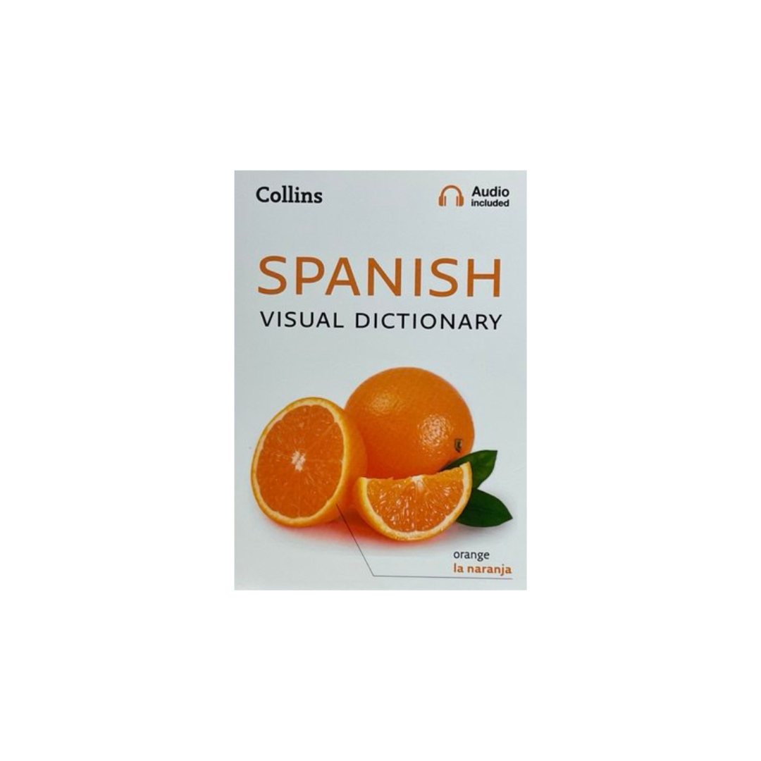 Collins Spanish Visual Dictionary cover with oranges and text on a white background