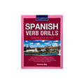 Book titled 'Spanish Verb Drills' with a pink border on a white background