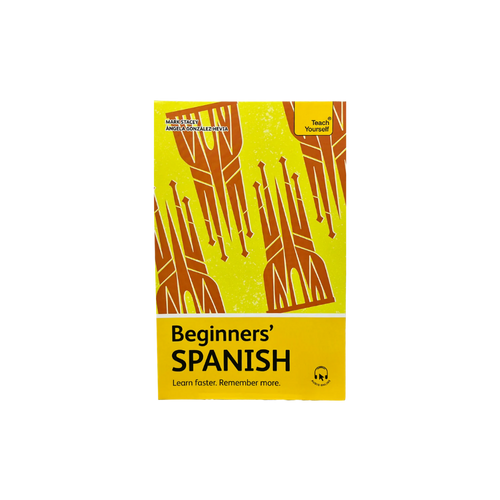 Book cover of 'Beginners' Spanish' with a yellow background and architectural design.