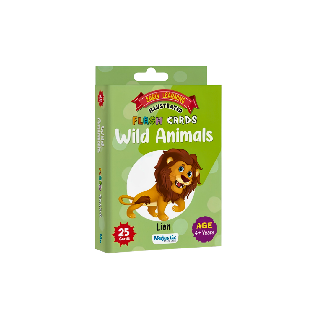 A boxed card set titled "Wild Animals" by Crayola, featuring a green package with a cartoon lion and text indicating 25 cards for ages 4+. The product is photographed on a plain white background.
