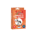 A boxed set of illustrated flash cards titled "Domestic & Pet Animals" by Savvy Learner, featuring a cow illustration on the front and a bright orange package design.