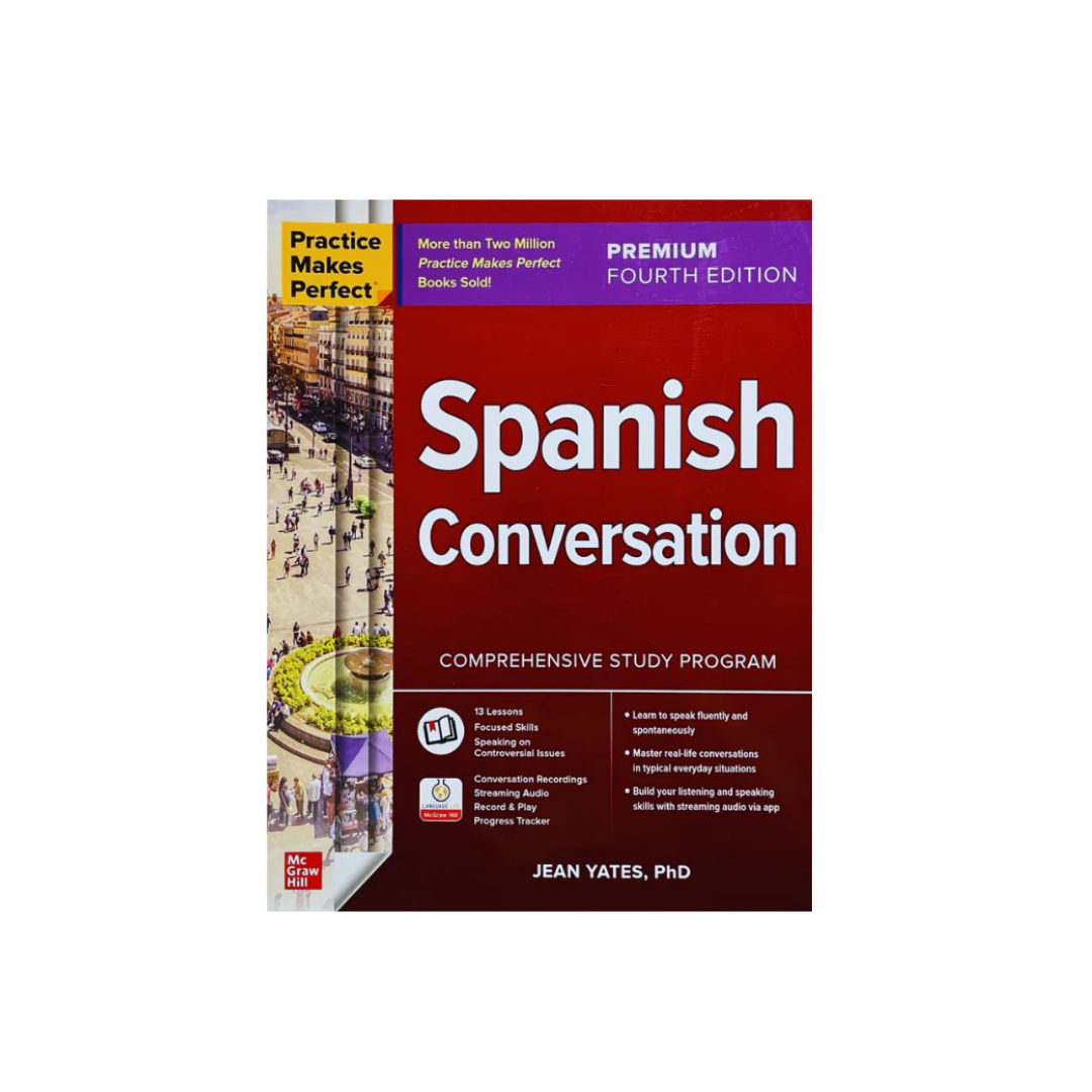 Book titled 'Spanish Conversation' by Jean Yates, PhD on a white background